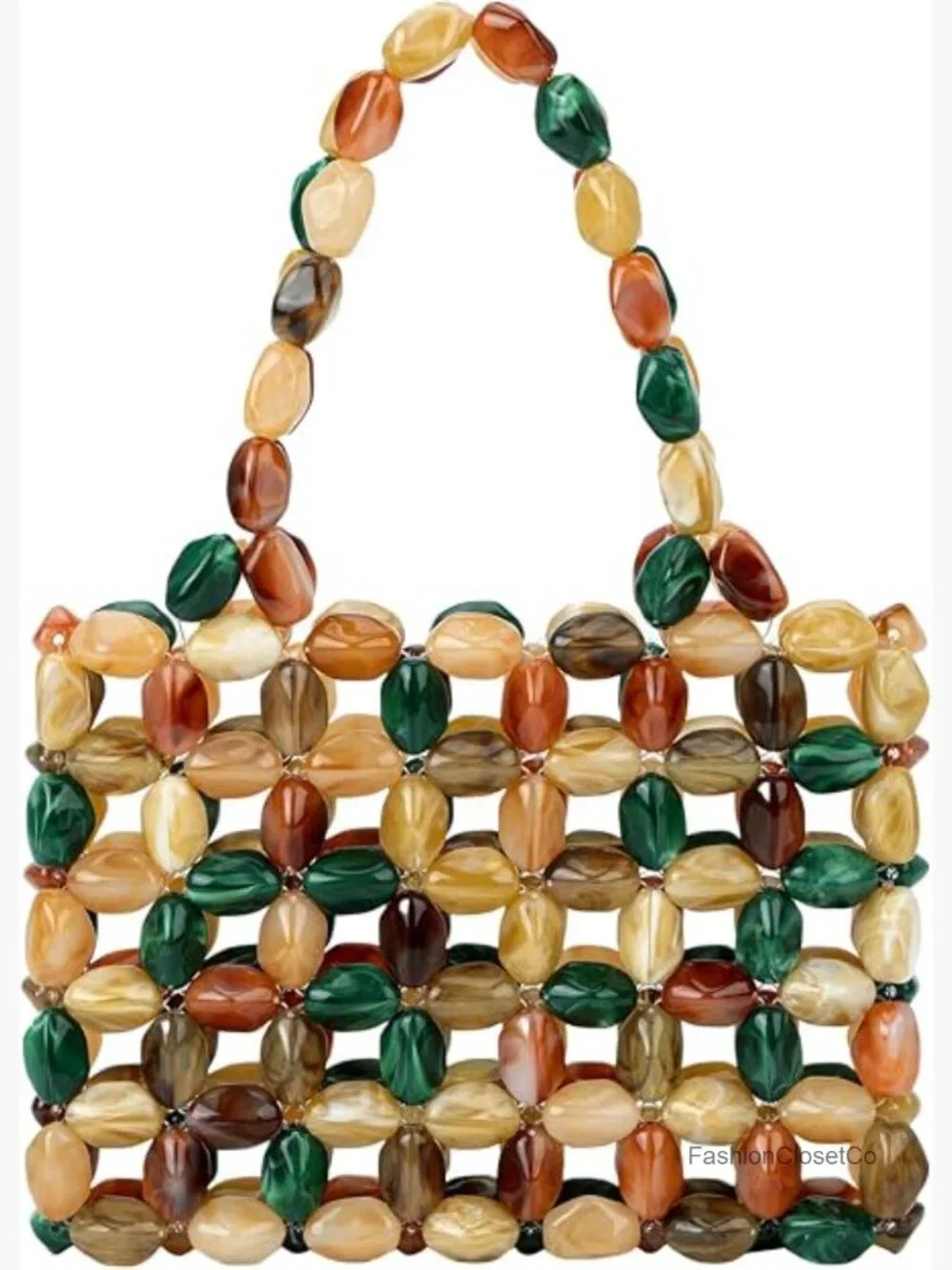 Handmade Beaded Tote Bag, Acrylic Boho Hobo Purse for Beach Party